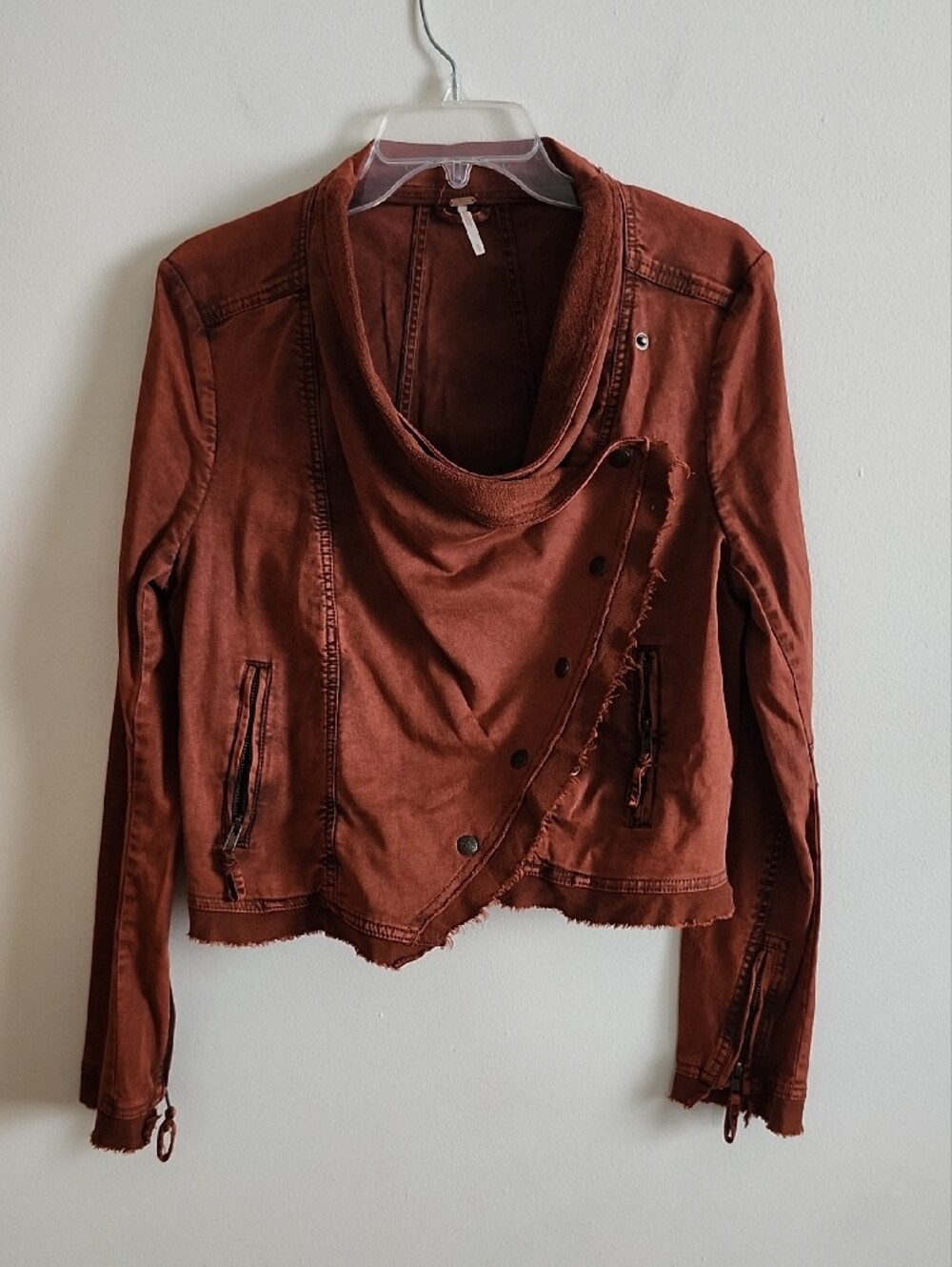 Free People Boho Collapsing Twill Raw Edge Jacket Hanna Rustic Orange women Sz M